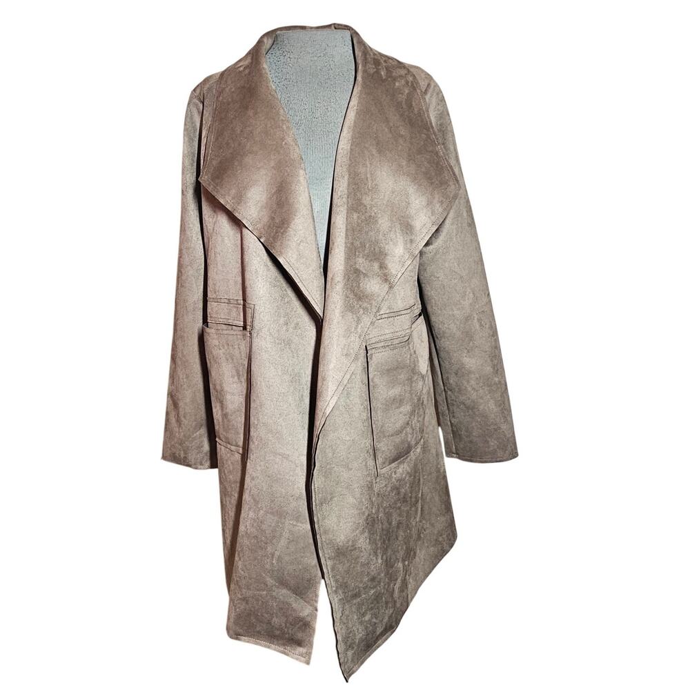 Brown Faux Vegan Suede Open Front Jacket Size Medium